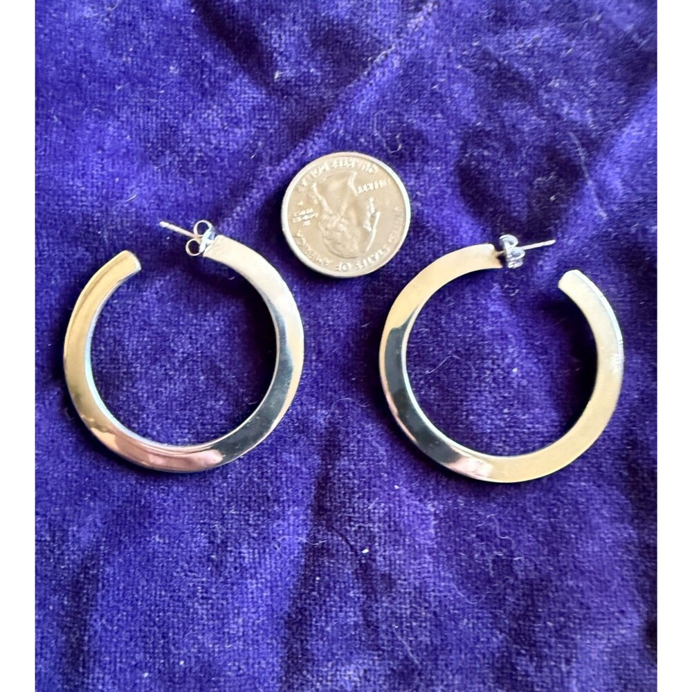 Sterling Silver 925 Mexico Signed TB-32 Vintage 2" Hoop Post Earrings 16.9 Grams